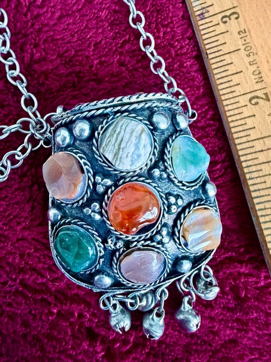 Jewelry - Genuine Morrocan Stone Pendant Necklace with Colorful Gem Accents